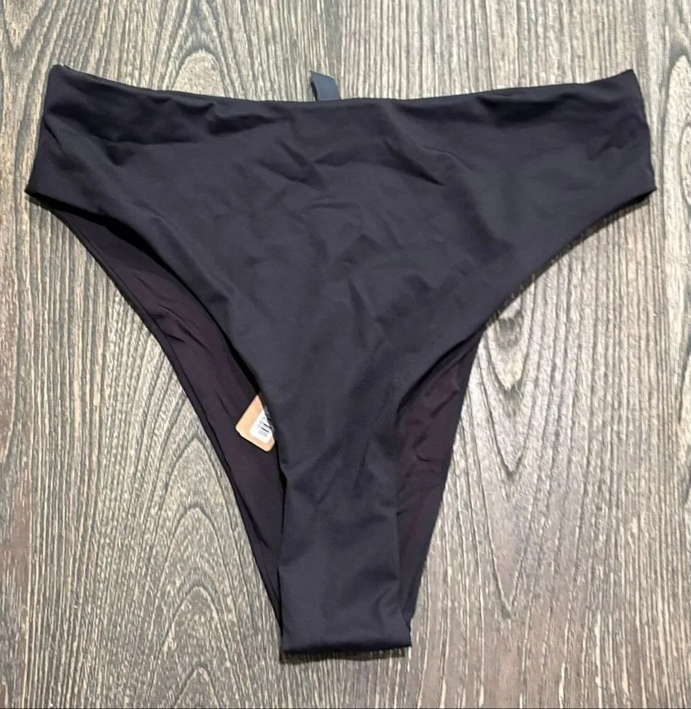 NWT SKIMS Womens Recycled Swim Bikini Bottom Mid Waist Stretch Black Size M
